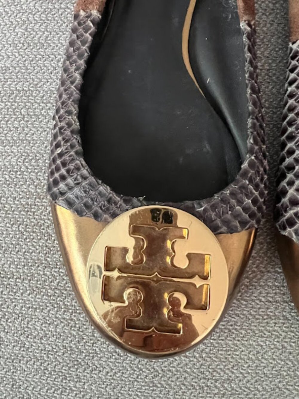 Tory Burch Brown Gold Reva Round Toe Slip On Ballet Flats Shoes Size 9M - Picture 8 of 15